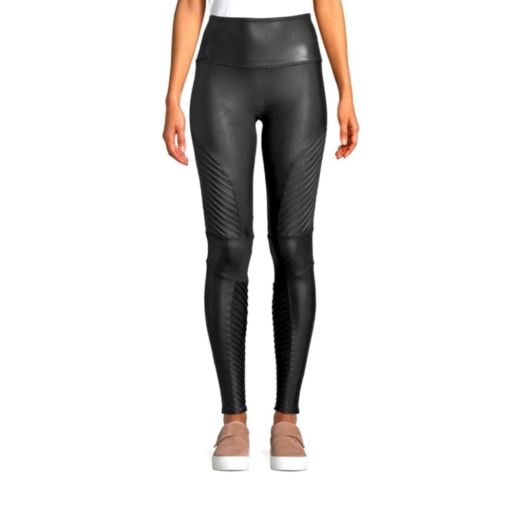 SPANX Faux Leather Moto Leggings In Black Excellent Condition Size L